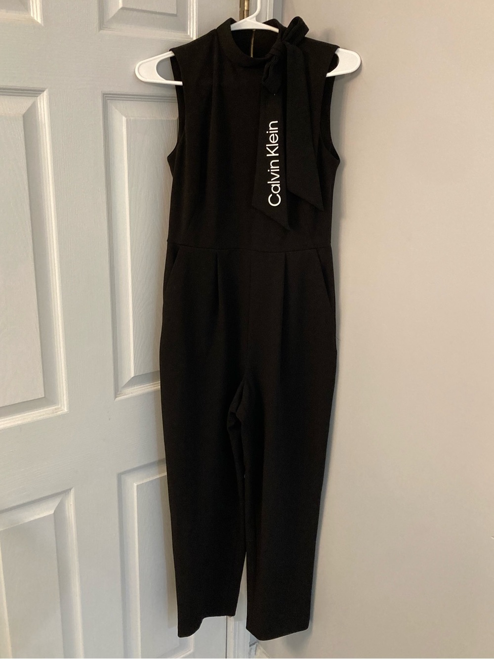 Calvin Klein Black Sleeveless Jumpsuit with Logo Neck Tie Size 4